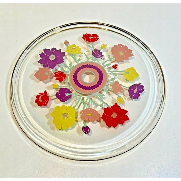 Vintage Duralex Floral Serving Plate w/Gold Rim Signed Audrey Made in France - Picture 2 of 8